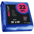 Protarp 10 ft x 10 ft Heavy Duty 22 Mil Tarp, Blue, Polyethylene, Waterproof, Rip and Tear Proof PT-205-10X10